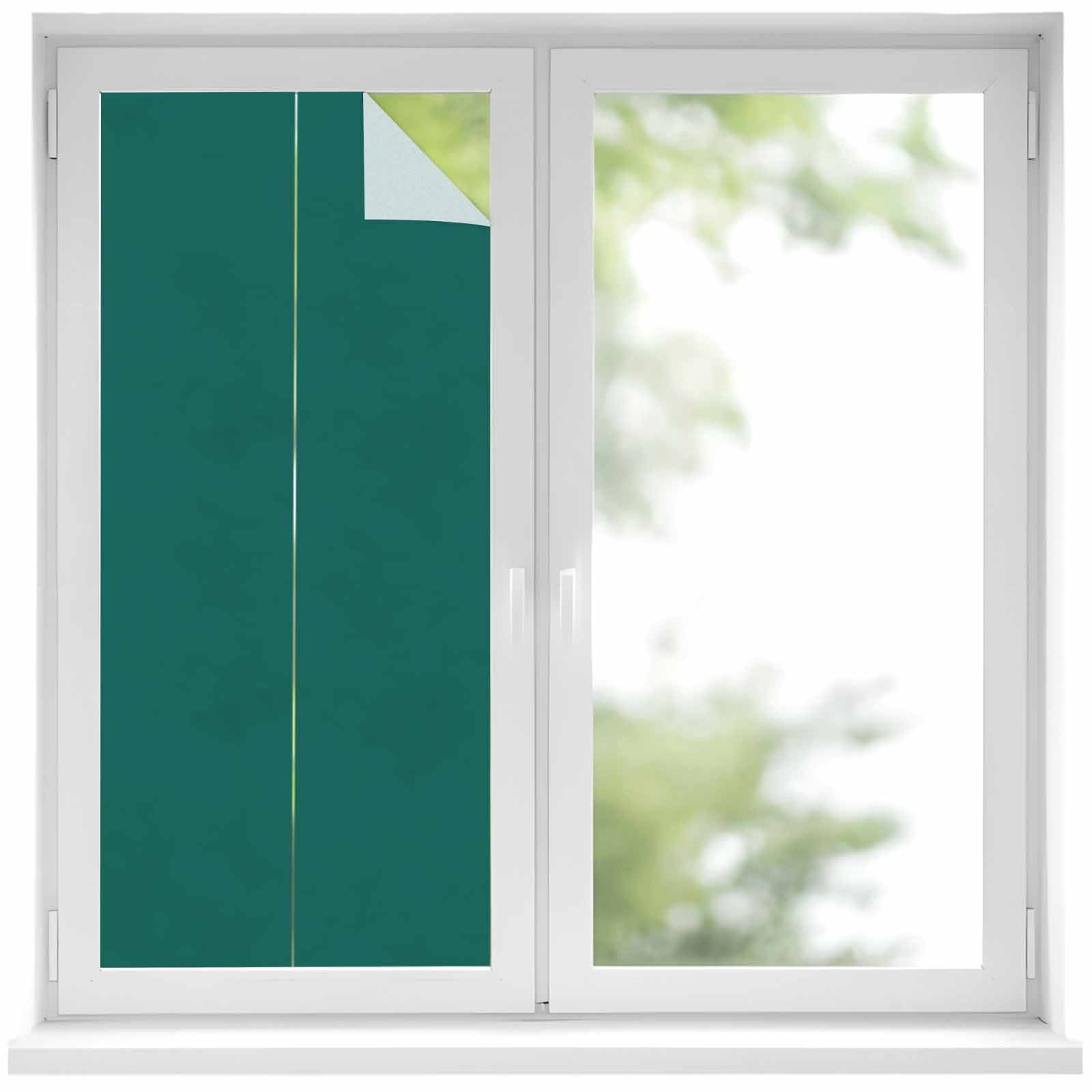 Static Cling Non Adhesive Window Film, Dark Green Window Privacy Film Frosted, Farmhouse Solid Green Color Modern Art Opaque Window Coverings for Small Windows, Home, 17.7 x 39.3 Inches