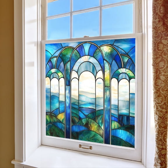 Static Cling Window Film Colorful Stained Glass Art Decorative Sticker Removable Window Decal for Home