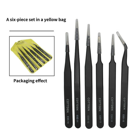 Static Control Electronics Tweezers Set for Safe Precision Component Handling and Circuit Board 6PCS