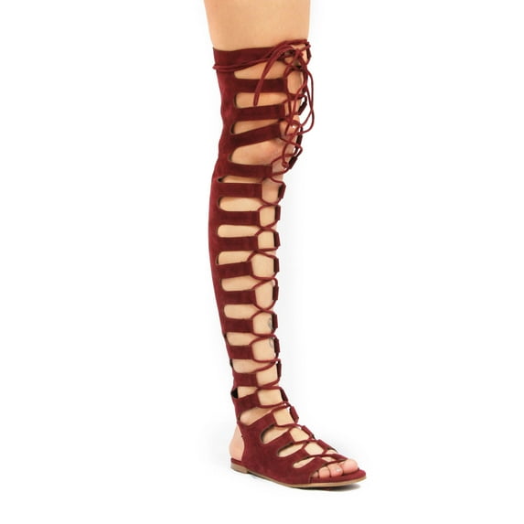 Static Fashion Womens Over The Knee Strappy Suede Lace Up Gladiator Sandals
