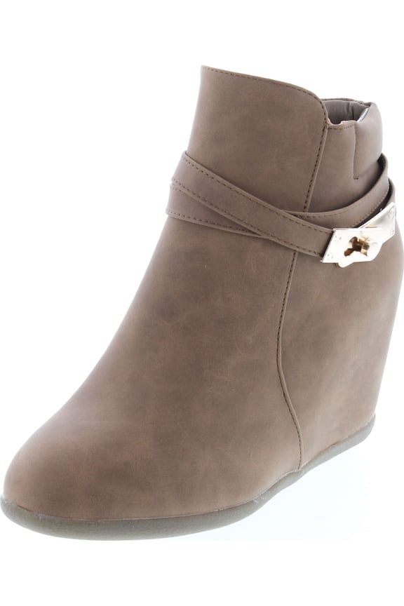 Cici-9 Womens Comfy Almond Toe Platform Hidden Wedge Ankle Bootie