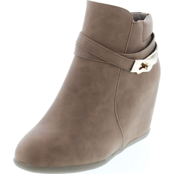 Static Footwear Cici-9 Womens Comfy Almond Toe Platform Hidden Wedge Ankle Bootie