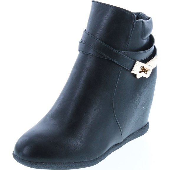 Static Footwear Cici-9 Womens Comfy Almond Toe Platform Hidden Wedge Ankle Bootie