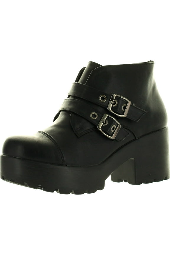 HAYDEN-3 Women Round Toe Buckle Strap Side Zip Platform Chunky Ankle Booties