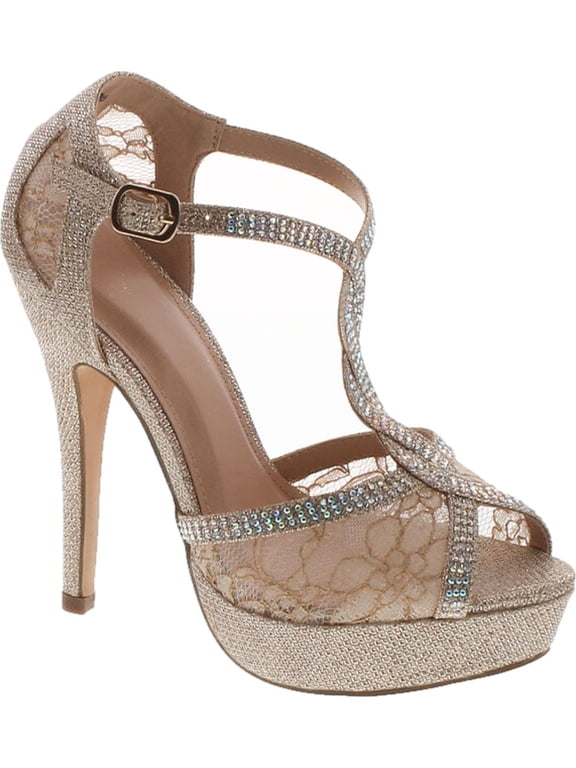 HY-5 Formal Evening Party Lace Ankle T-Strap Peep Toe Stiletto High Heel Pumps