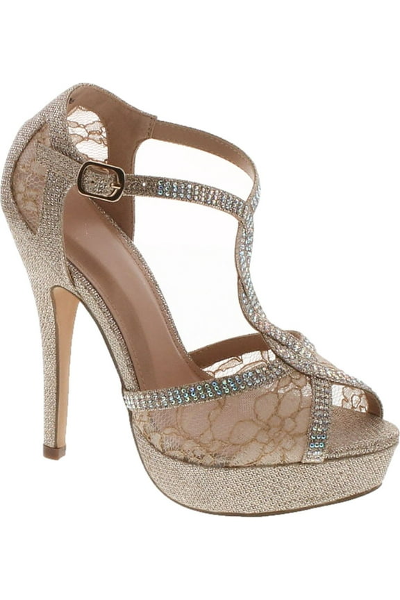 HY-5 Formal Evening Party Lace Ankle T-Strap Peep Toe Stiletto High Heel Pumps