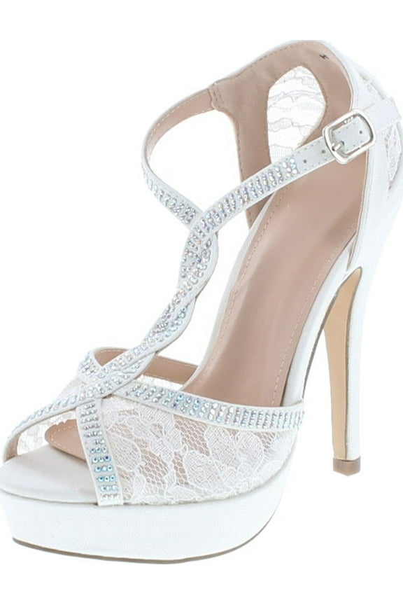 HY-5 Formal Evening Party Lace Ankle T-Strap Peep Toe Stiletto High Heel Pumps