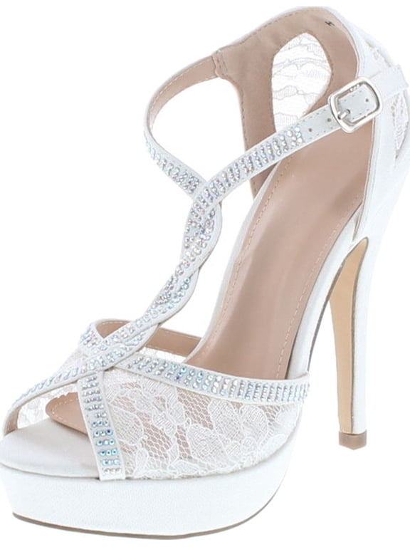 HY-5 Formal Evening Party Lace Ankle T-Strap Peep Toe Stiletto High Heel Pumps