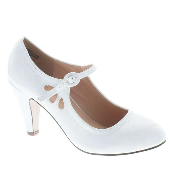 Static Footwear Kimmy-21 Women's Round Toe Pierced Mid Heel Mary Jane Style Dress Pumps