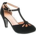 thumbnail image 1 of Static Footwear Kimmy-36 Women's Teardrop Cut Out T-Strap Mid Heel Dress Pumps, 1 of 3