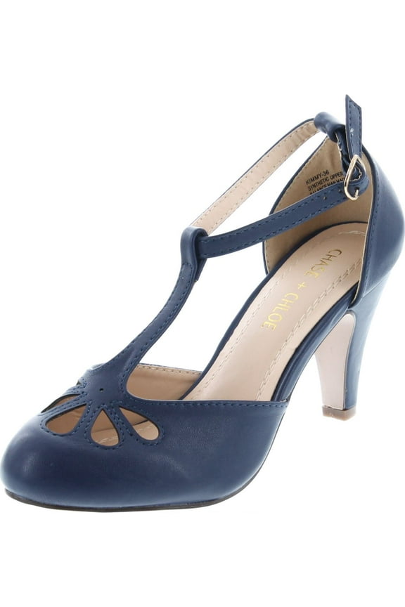 Kimmy-36 Women's Teardrop Cut Out T-Strap Mid Heel Dress Pumps