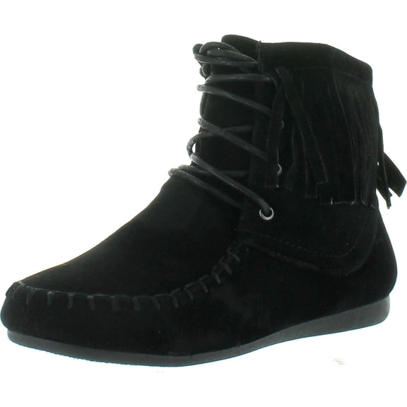 Static Footwear LINK CANDICE-21K Children Girl's Comfort Lace Up Fringe Ankle Booties, Black, 10