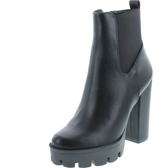 Static Footwear Latavia 3 Womens Chunky Heel Lug Sole Zip Up Platform Ankle Booties, Black Pu, 10