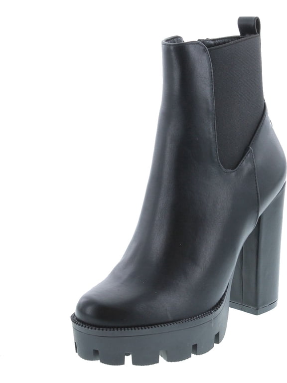 Latavia 3 Womens Chunky Heel Lug Sole Zip Up Platform Ankle Booties, Black Pu, 10