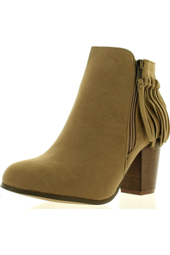 Women's Chunky Heel Fringe Zipper Closure Ankle Booties