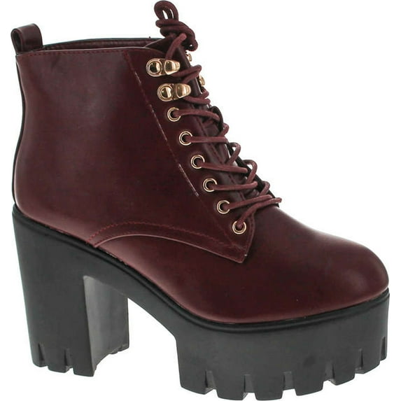 Static Footwear Women's Climate Faux Leather Lace-Up Thick Platform Chunky Heel Lug Ankle Bootie