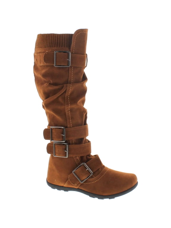 Womens Bd-2523 Knee High Faux Suede Flat Winter Buckle Boots