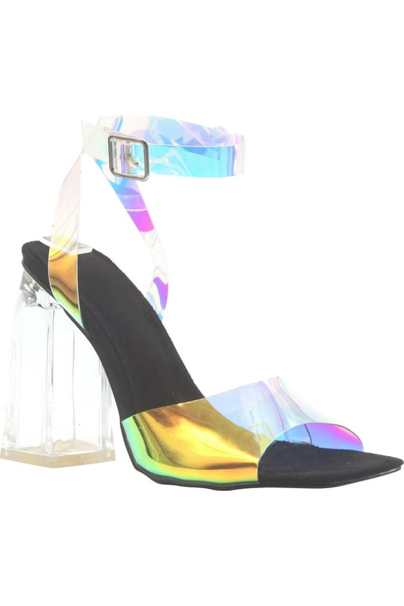 Womens Clear Chunky Block High Clear Heels for Women Transparent Strappy Open Toe Shoes Heels