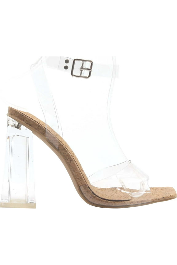 Womens Clear Chunky Block High Clear Heels for Women Transparent Strappy Open Toe Shoes Heels