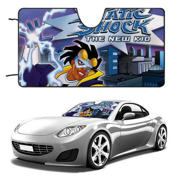 Static Shock-theme Windshield Sun Shade Front Protector Folding Car Sun Visor Blocks Uv Rays Keeps Your Vehicle Cool56in*30in(140cm*76cm)