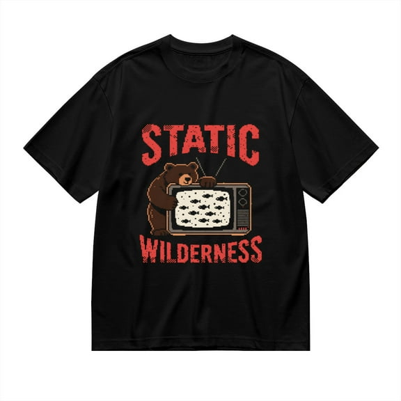 Static Wilderness,pixel Bear With Tv Print, T Shirt for Men, Vintage Graphic Tees Men, 23686666,L