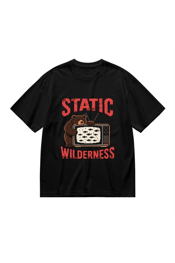 Static Wilderness,pixel Bear With Tv Print, T Shirt for Men, Vintage Graphic Tees Men, 23686666,XL
