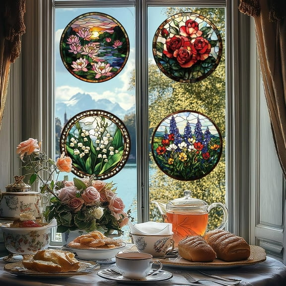 Static Window Clings Flower 1 Sheet Reusable Window Decals for Glass 47.24" x 11.8" Removable Double Sided Window Sticker for Room Office Home Decoration Making DIY