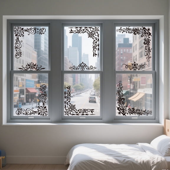 Static Window Clings Retro Pattern Corner 1 Sheet Reusable Window Decals for Glass 47.24" x 11.8" Removable Double Sided Window Sticker for Room