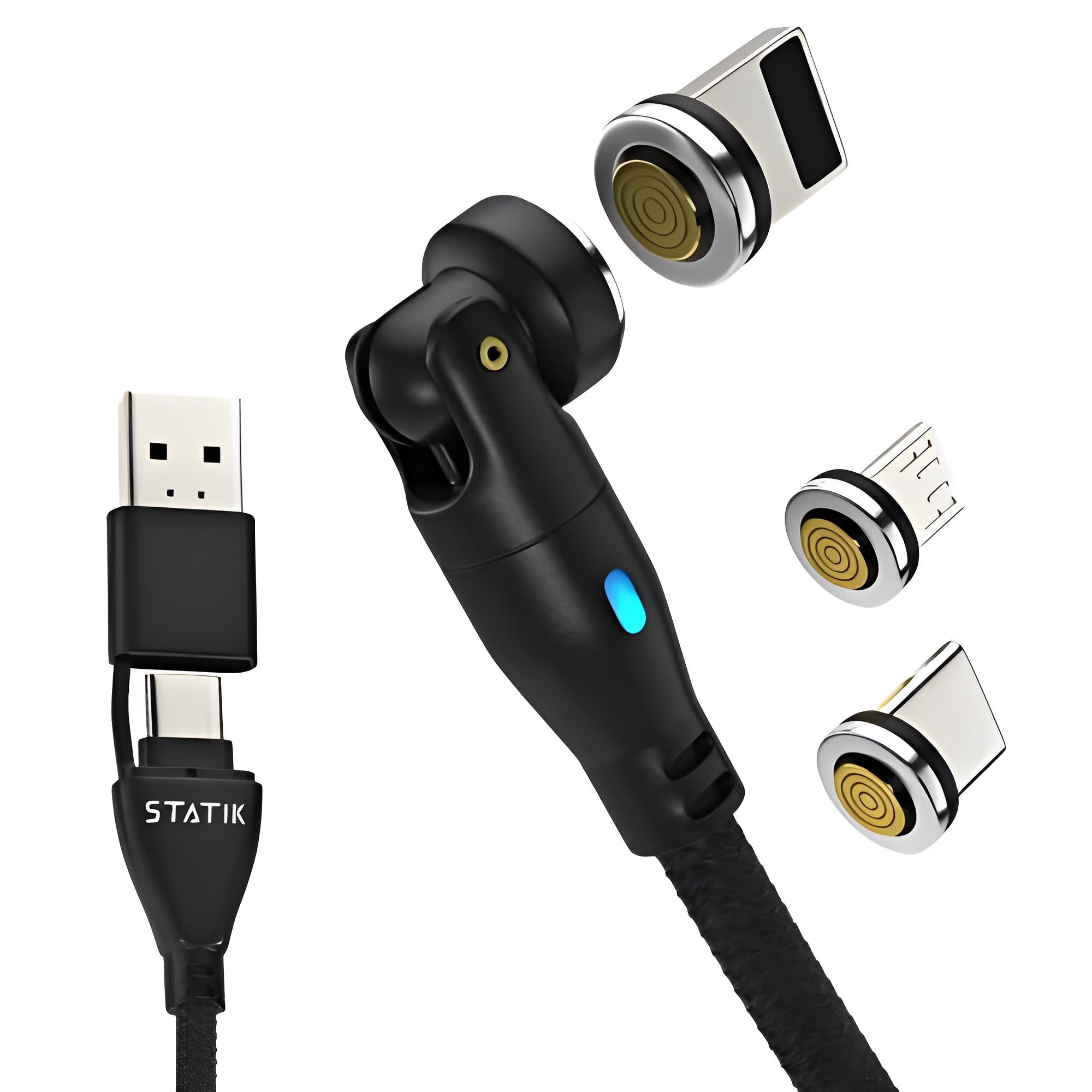 Statik 360 Pro Magnetic Charging Cable 100W Fast Charge Type C and Micro  USB Magnet Connectors, 100 W Magnetic Charge Cable 6ft/2m, Data Transfer