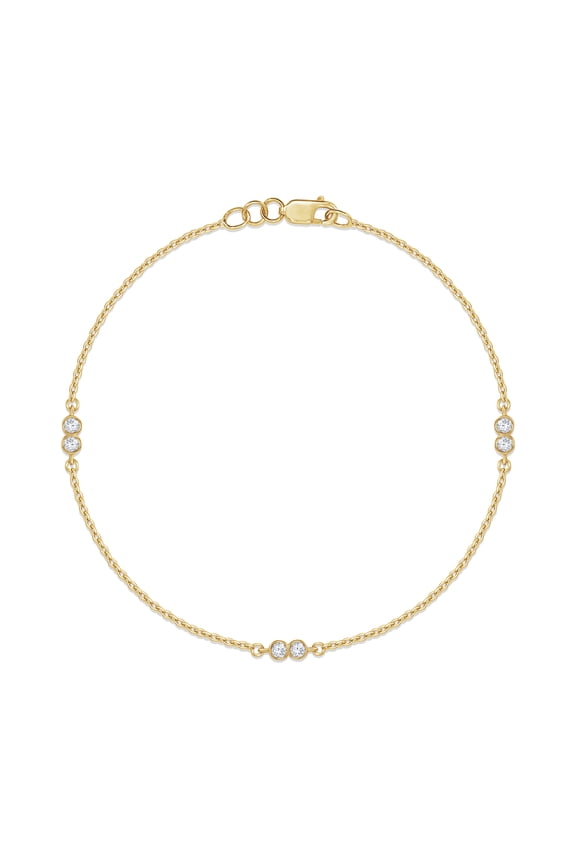 Station Chain Bracelets for Women | 2MM Round Lab Created Moissanite Bezel Set Cable Link Chain Bracelets | 14K Yellow Gold Over Sterling Silver (0.15Ctw)-8.00 Inch