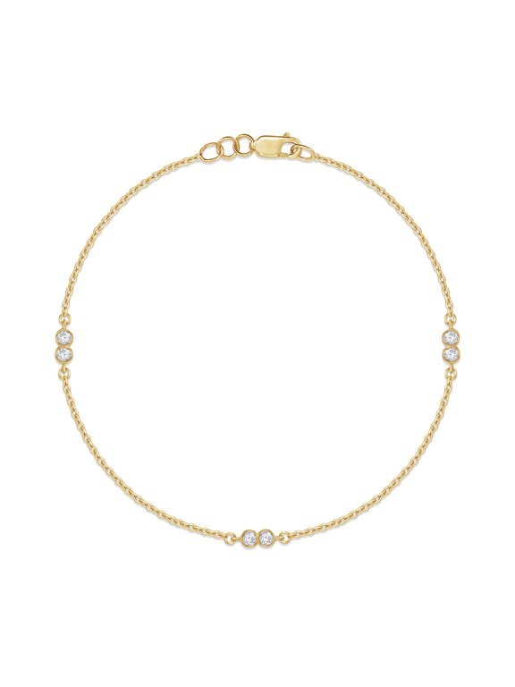 Station Chain Bracelets for Women | 2MM Round Lab Grown Diamond Bezel Set Cable Link Chain Bracelets | 18K Yellow Gold Vermeil (0.18Ctw)-6.5 Inch
