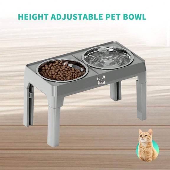 Elevated Pet Feeder Station, Adjustable Height Dog Cat Bowl Stand with 5-Level Settings, Multi-Pet Food and Water Dispenser