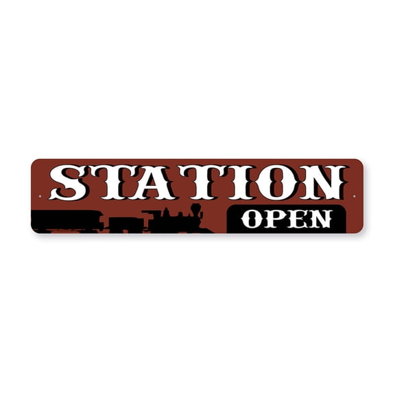Station Open Aluminum Metal Decor Sign - 4x18 inches