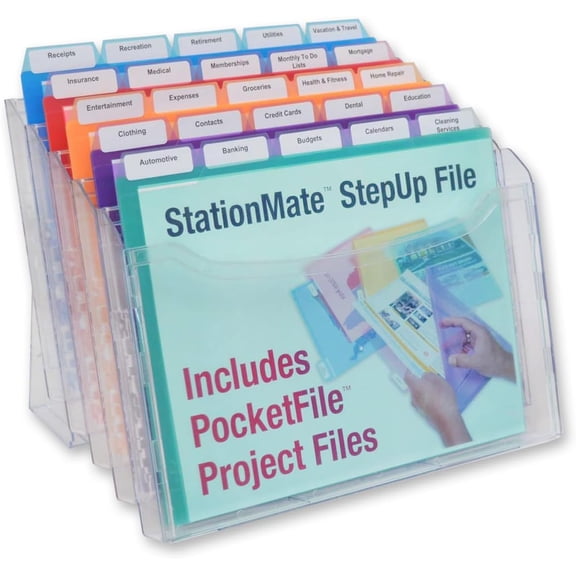 StationMate Desktop Organizer (Includes 25, 5th-Cut PocketFiles). Complete Project Manager and File Sorter for the Office or Home with an Incline Design Puts All Files in Clear View
