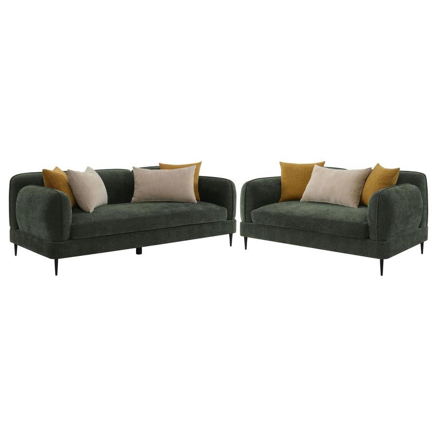 84" Green Chenille Sofa and Loveseat Set with Accent Pillows