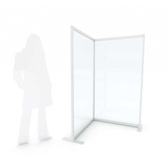 Stationary Floor Partition 2-panel CORNER Rigid Anodized Aluminum Frame - CLEAR - 40L" x 40W" x 72H"
