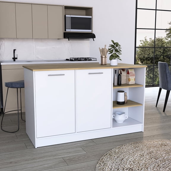 Stationary Kitchen Island | 26" x 59" Countertop for Food Preparation | Made of Particle Board | Comfortable Sitting Height