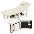 thumbnail image 1 of Stationary Massage Table Folding Bed with Backrest for Treatment Table Physical Therapy Table Spa Facial Bed, Metal Frame PU Leather, 30.5"Wx75"L, 660lbs, Beige, 1 of 10