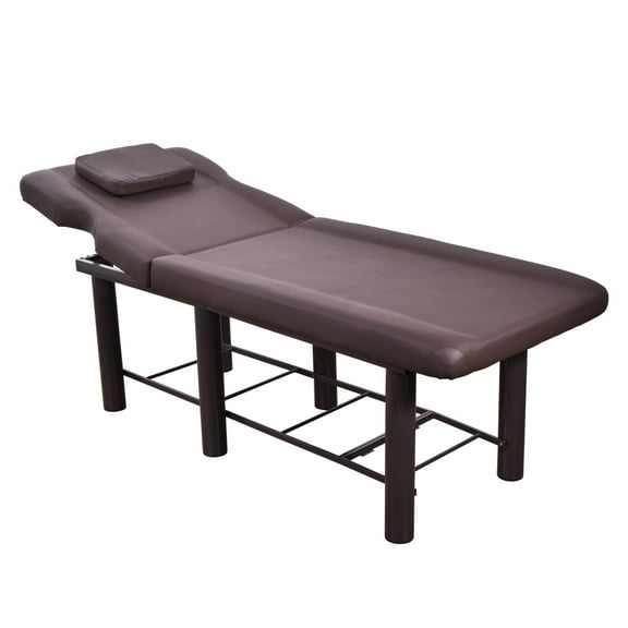 Stationary Massage Table, Spa Table with Adjustable Backrest, 440.9Lbs Capacity for Rehabilitation Spa Massage(Brown)