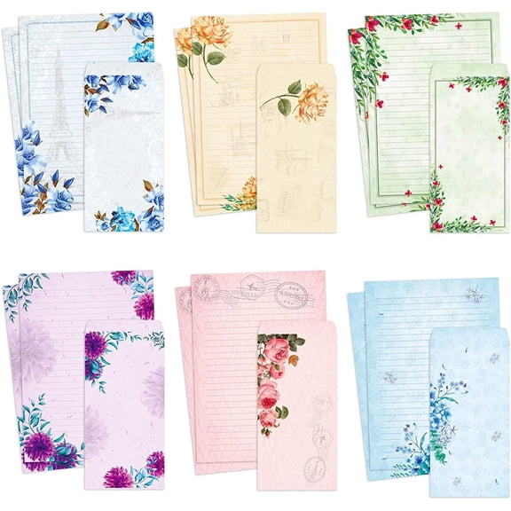 Stationary Paper and Envelopes Set - Japanese Stationery Set with Lines Vintage Floral Letter Paper - 48 Sheets + 24 Envelopes, 7 x 10 Inch of Each Stationary Paper