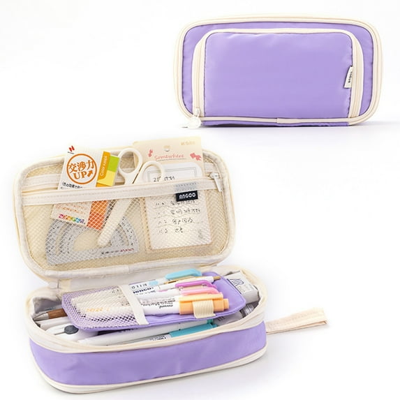 Stationery Bag Large Capacity Pencil Case Purple, Layer Pencil Bag with Handle Canvas Construction Multiple Pockets, B_Purple 1*Pen Bag, By Meiiso