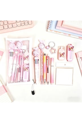 Stationery Gift Set 10 Pieces Writing Supplies Kit Complete Set Pen Eraser Pencil Highlighter Tape Notebook Keychain Multi Function Office Home Organization Planning Starter Set