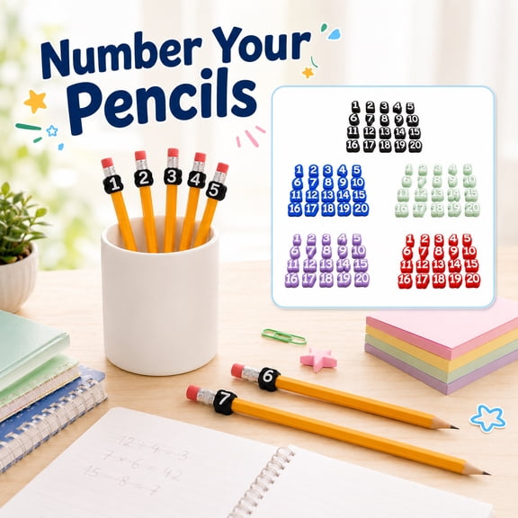 Stationery Labeling Kits, 20 Blue Reusable 1-20 Number Pencil Tags, Classroom Name Tags, Labels for School Supplies, Desk Name Tags Classroom, 0.5 Inch Diameter Ideal for