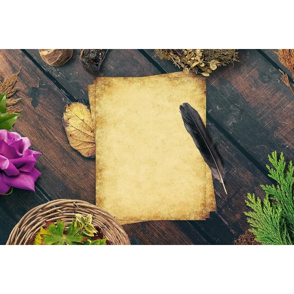 Stationery Paper, 100 Sheets, Aged Look Vintage Antique Old Fashion Parchment Paper, Letter Size 8.5 x 11 inch, Double Sided Printing Paper, 6 Designs, 100 Pack