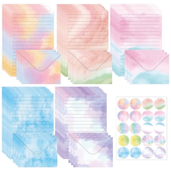 Youersen Stationery Paper Set, 30 Writing Papers, 15 Matching Envelopes, 20 Round Dot Stickers, 5 Designs