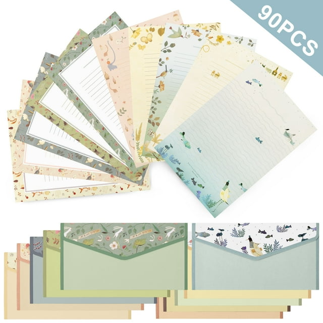 Stationery Paper and Envelopes Set, EEEkit 90Pcs Double Sided Floral