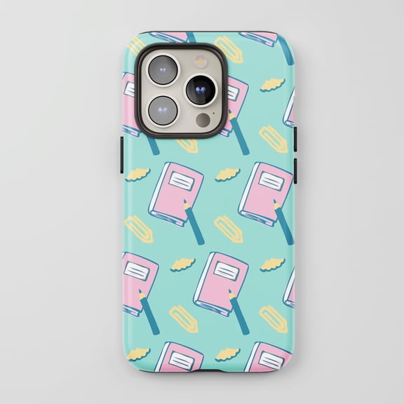 Stationery Pattern For All iPhone Series Tough Phone Case Cute Cartoon Mint Green Pink