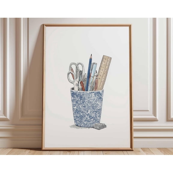 Stationery Pencil Pot Minimalist Desk Wall Art Print, Unframed Paper Poster 8x10in
