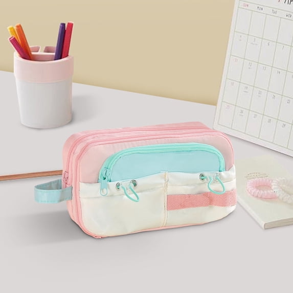 Stationery Pouch Color Block Large Capacity Pen Bag Multi Layer Storage for Office Travel Daily Use, KTFgvq