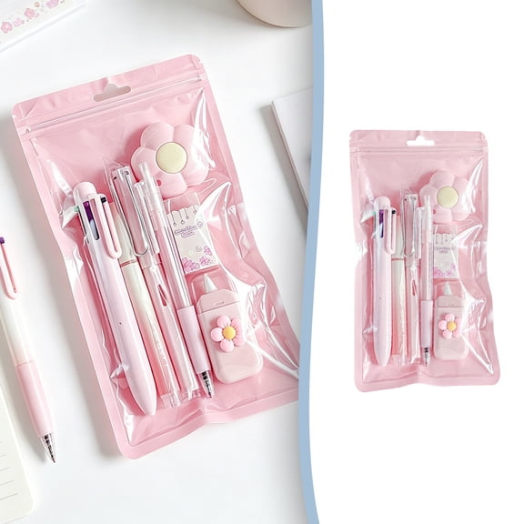 Stationery Set - 7 Piece Writing Kit with Gel Pens and Correction Tape and Eraser - Colorful Stationery Combination Box